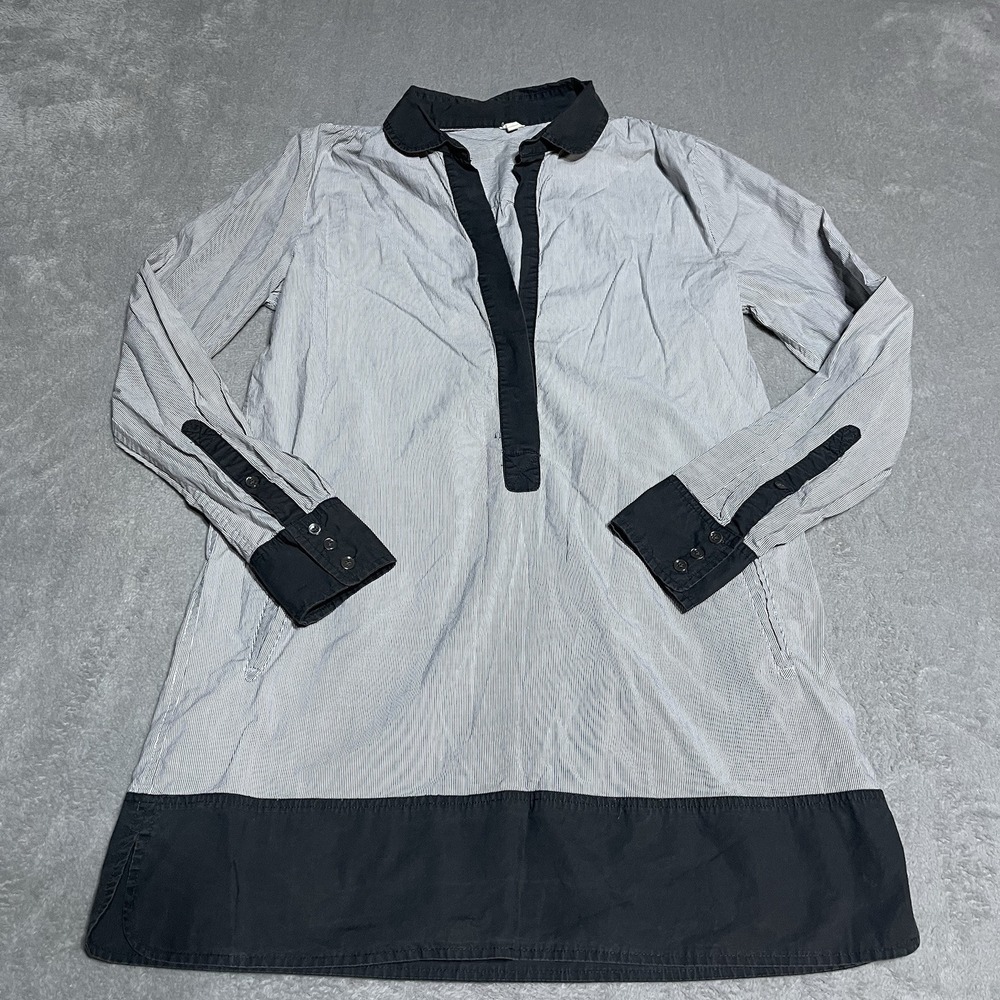 J Crew Top‎ Womens Small Two Tone Gray Striped Tunic Long Sleeve Shirt Dress